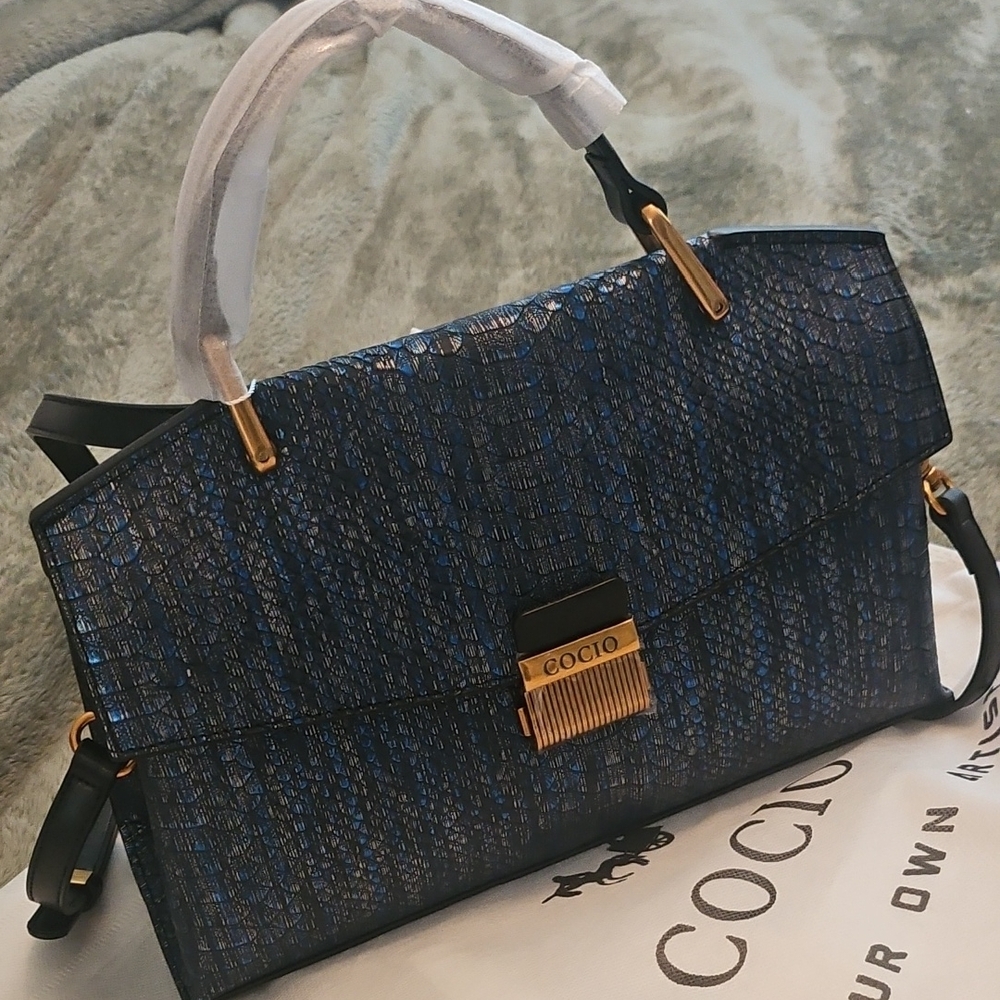 Blue Croc-Embossed Handbag